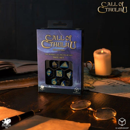 Call of Cthulhu 7. udgave terningsæt med 7 blå-grøn og guld