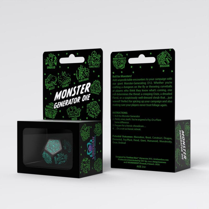 Viridian Jumbo Dice Monster Generator Die D12 Nero