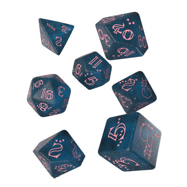 Sparkling Llama Dice Set Glittering Dark Blue & Pink (7)