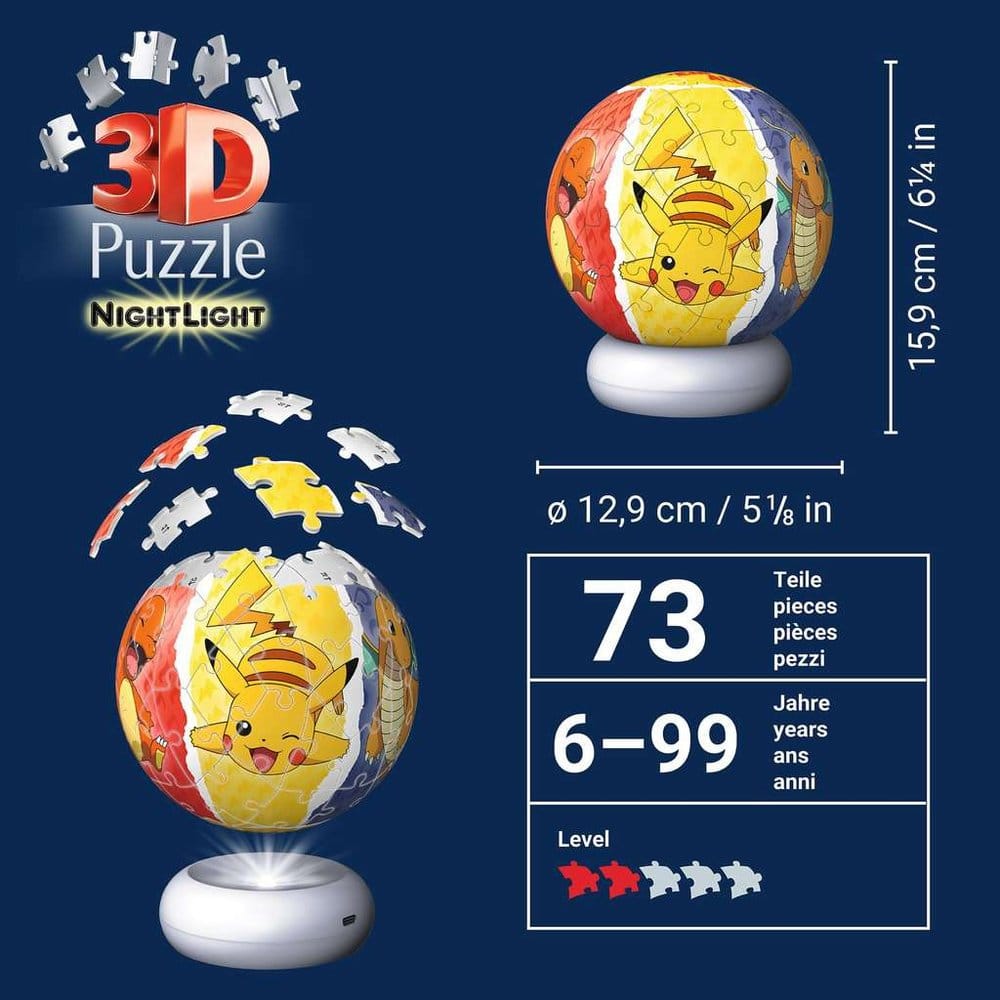 Pokémon 3D Rompecabezas Bola Luz Nocturna (73 Piezas)