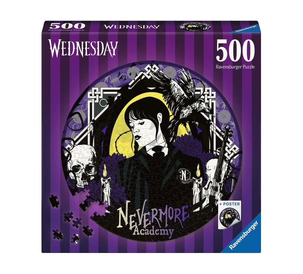 Onsdag Round Jigsaw Puzzle Nevermore Academy (500 stykker)