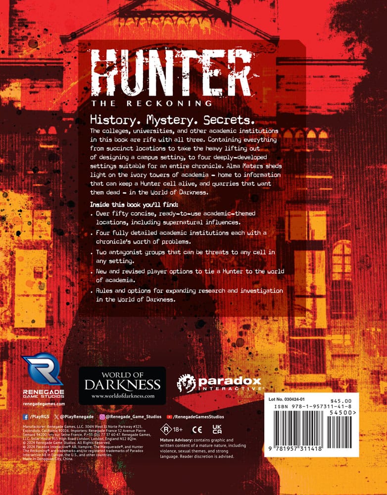 Hunter: The Reckoning 5th Edition RPG-bog Alma Maters Sourcebook *Engelsk version*