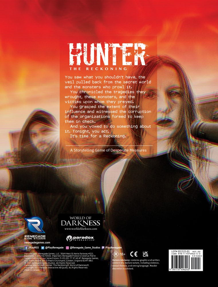 Hunter: The Reckoning 5th Edition RPG-bok Game Core Rulebook *Engelsk versjon*