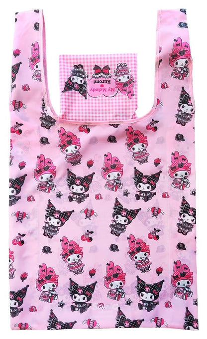Borsa tote Sanrio rosa nera serie Party Kuromi e My Melody pieghevole