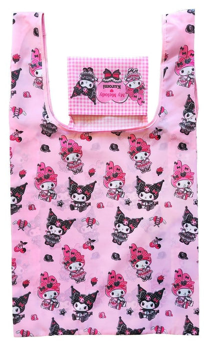 Borsa tote Sanrio rosa nera serie Party Kuromi e My Melody pieghevole