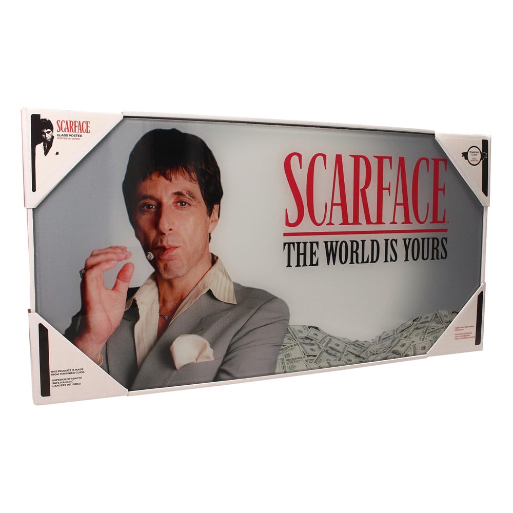 Póster de Cristal "Scarface" El mundo es tuyo (fondo gris) 60 x 30 cm