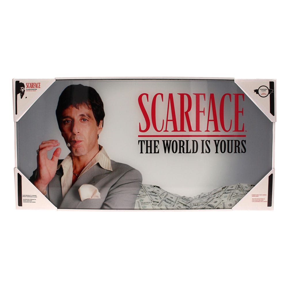 Póster de Cristal "Scarface" El mundo es tuyo (fondo gris) 60 x 30 cm