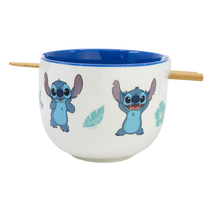 Tazón de ramen lilo y puntada con palillos