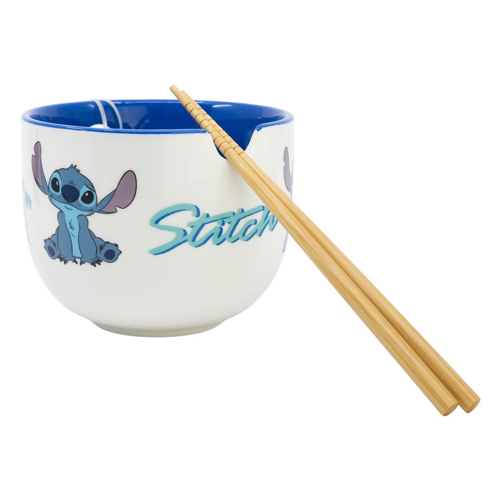 Tazón de ramen lilo y puntada con palillos
