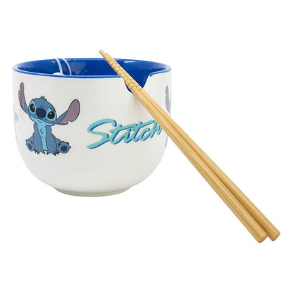 Tazón de ramen lilo y puntada con palillos