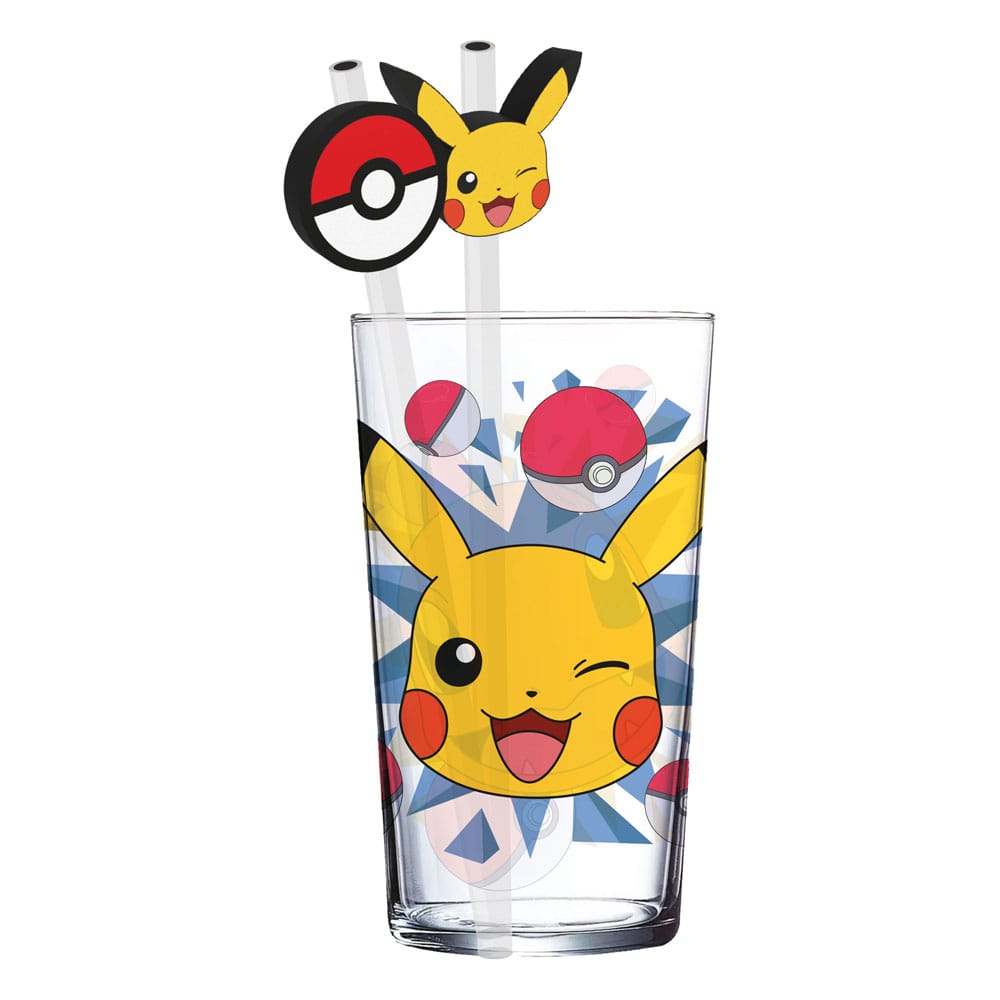 Pokémon Glass Tumbler med Straws Pikachu 485 ml