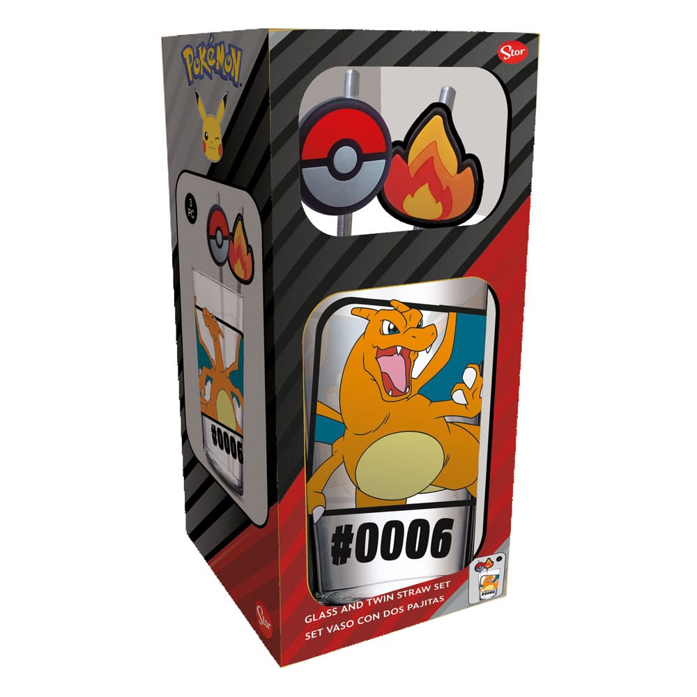 Pokémon Glasbecher mit Strohhalmen Glurak 480 ml