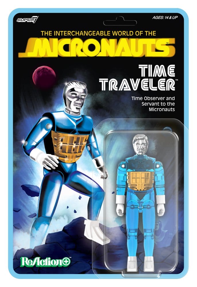 Micronauts ReAction+ Aksiyon Figürü Wave 03 Zaman Gezgini (Yarı Saydam Mavi) 10 cm