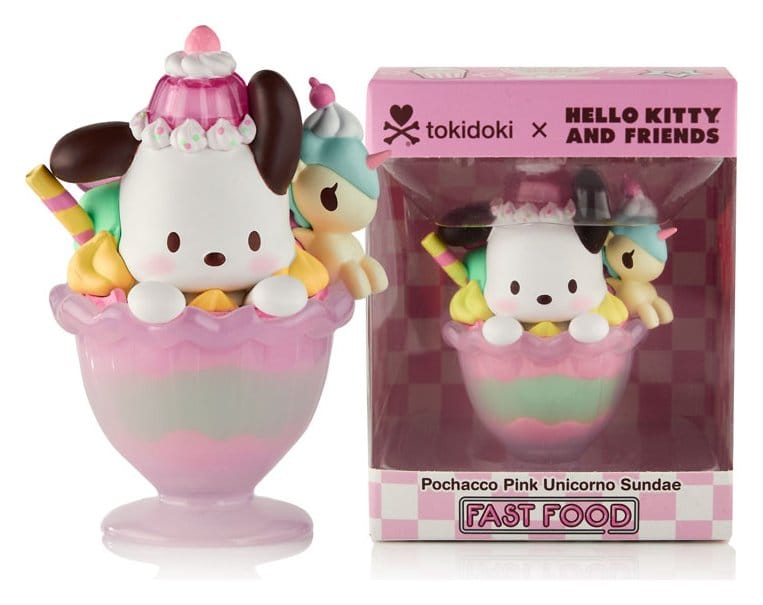 Hello Kitty & Friends Fensterbox-Figur Fast Food Pochacco Pink Unicorn Sundae 9 cm
