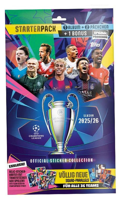 Paquete inicial de la colección de pegatinas de la UEFA Champions League 2025/26