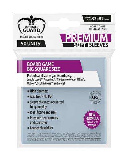 Manches souples Ultimate Guard Premium pour cartes de jeu de société Big Square (50)