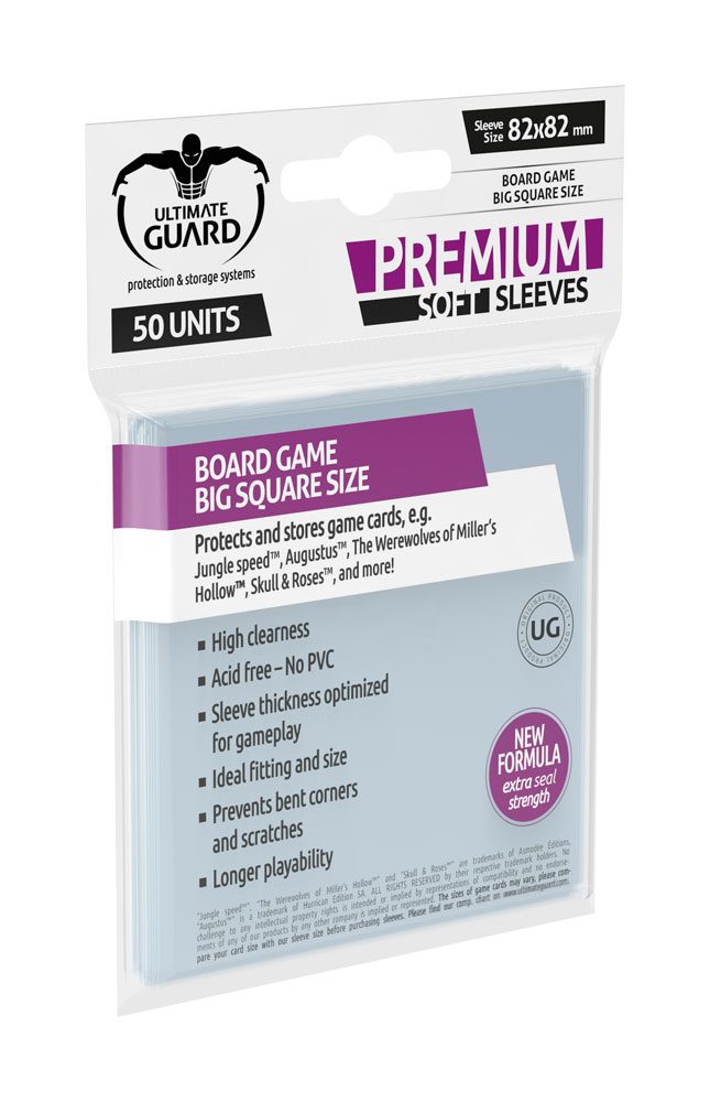 Manches souples Ultimate Guard Premium pour cartes de jeu de société Big Square (50)