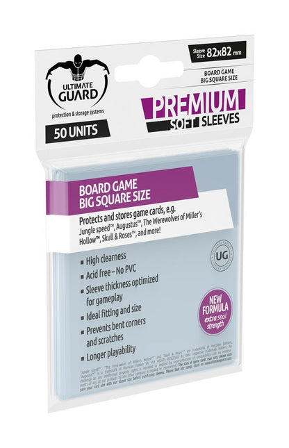 Manches souples Ultimate Guard Premium pour cartes de jeu de société Big Square (50)