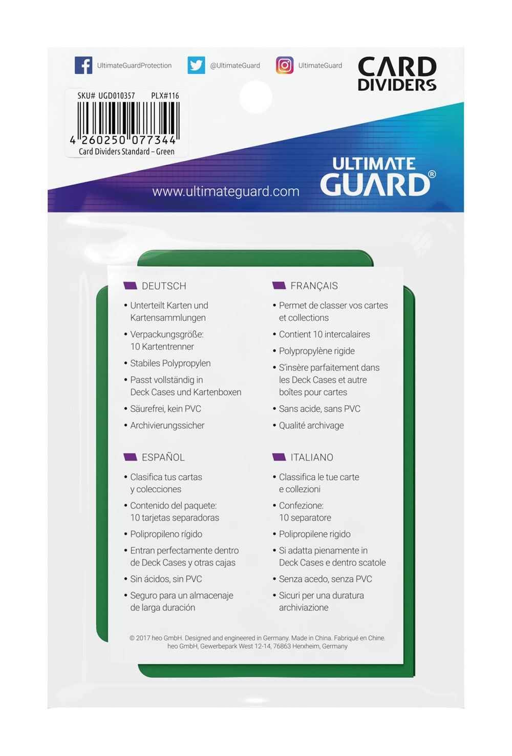 Ultimate Guard Card Dividers Standardstørrelse (10) - Grøn