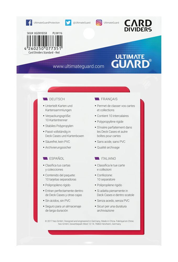 Ultimate Guard Card Dividers Standardstørrelse (10) - Rødt
