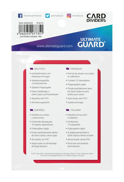 Ultimate Guard Card Dividers Standardstørrelse (10) - Rødt