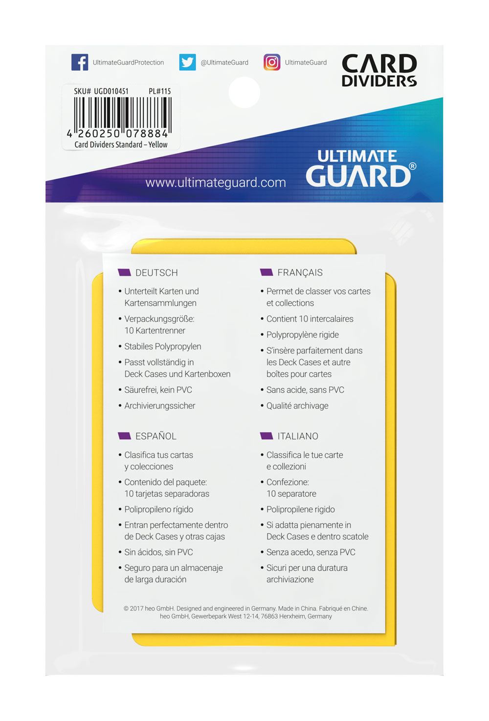 Ultimate Guard Card Dividers Standardstørrelse (10) - Gul