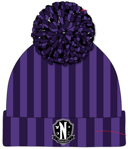 Wednesday Pom-Pom Beanie Nevermore Logo