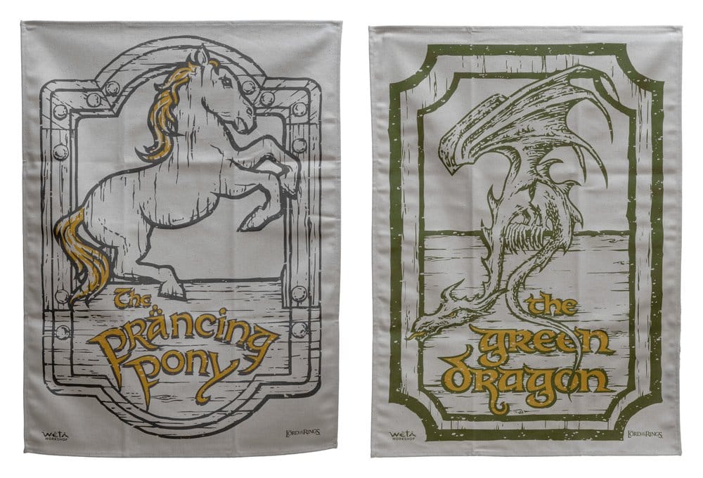 Herr der Ringe Geschirrtuch 2er-Pack, grüner Drache und tänzelndes Pony, 69 cm