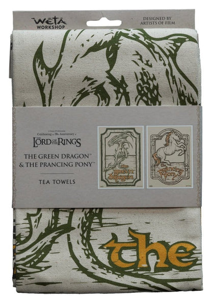 Herr der Ringe Geschirrtuch 2er-Pack, grüner Drache und tänzelndes Pony, 69 cm