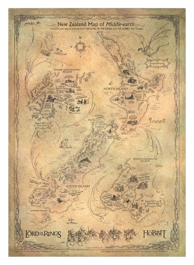 Hobbit Sanatsal Baskı Yeni Zelanda Orta Dünya Haritası 50 x 70 cm