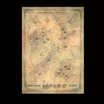 Hobbit Sanatsal Baskı Yeni Zelanda Orta Dünya Haritası 50 x 70 cm