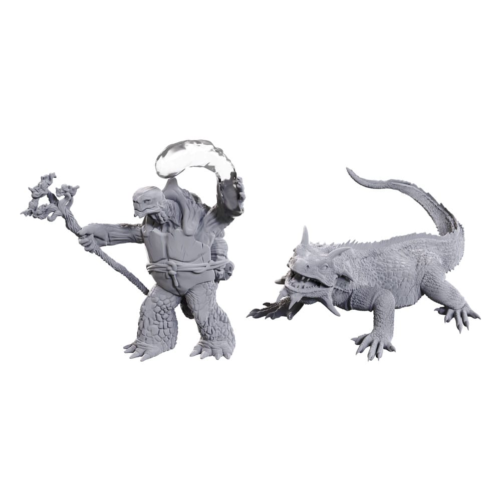 D&amp;D Nolzur's Marvelous Miniatures Ongeverfde Miniaturen Schildpad Druid &amp; Wild Vorm Reuzenhagedis